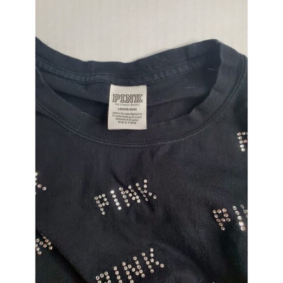 VICTORIA'S Secret Bling Campus Long Sleeve Tee Shirt Rhinestone Logo Black SZL - Picture 4 of 4
